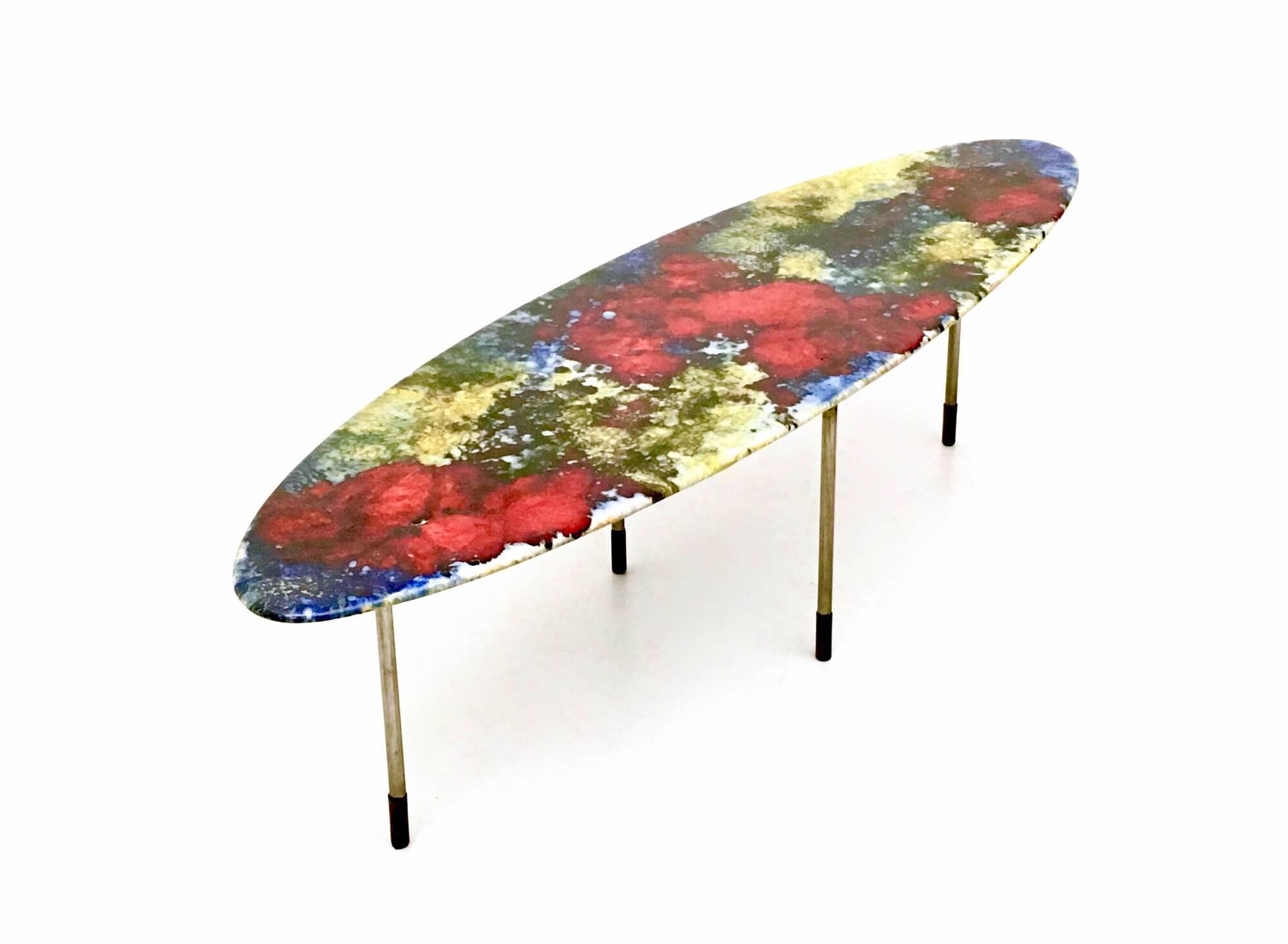 Oval Coffee Table by Stil Keramos with a Colored Lacquered Ceramic Top