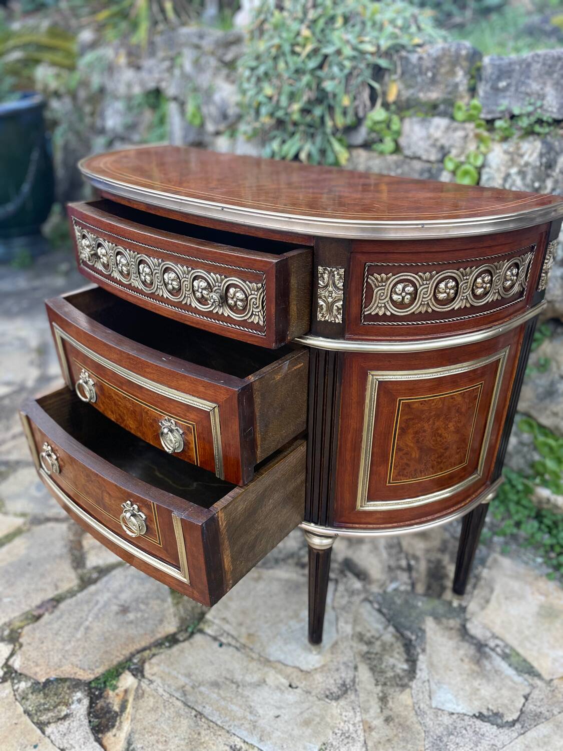 Louis XVI style mahogany and gilded bronze chest of drawers, 20th century