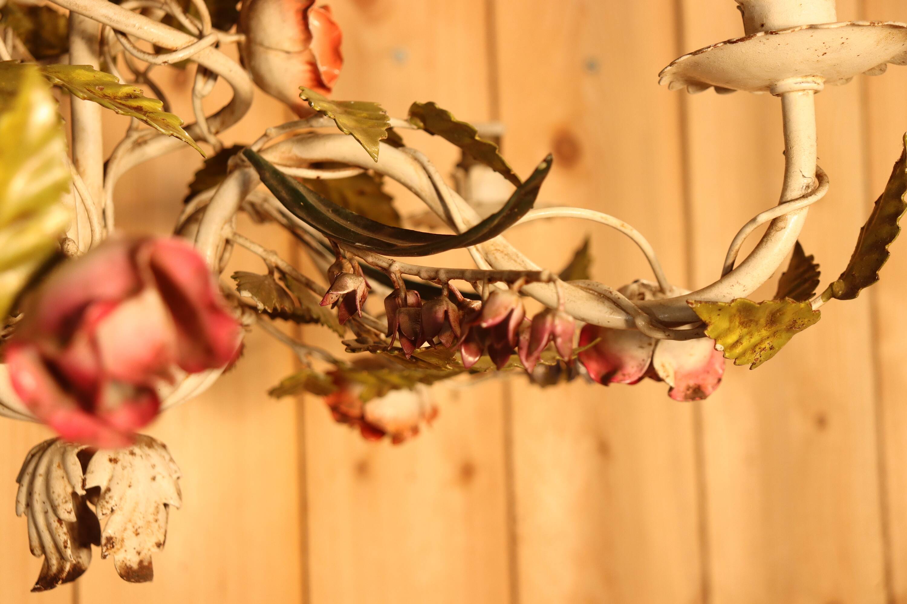 Antique iron chandelier with Art Nouveau floral decoration