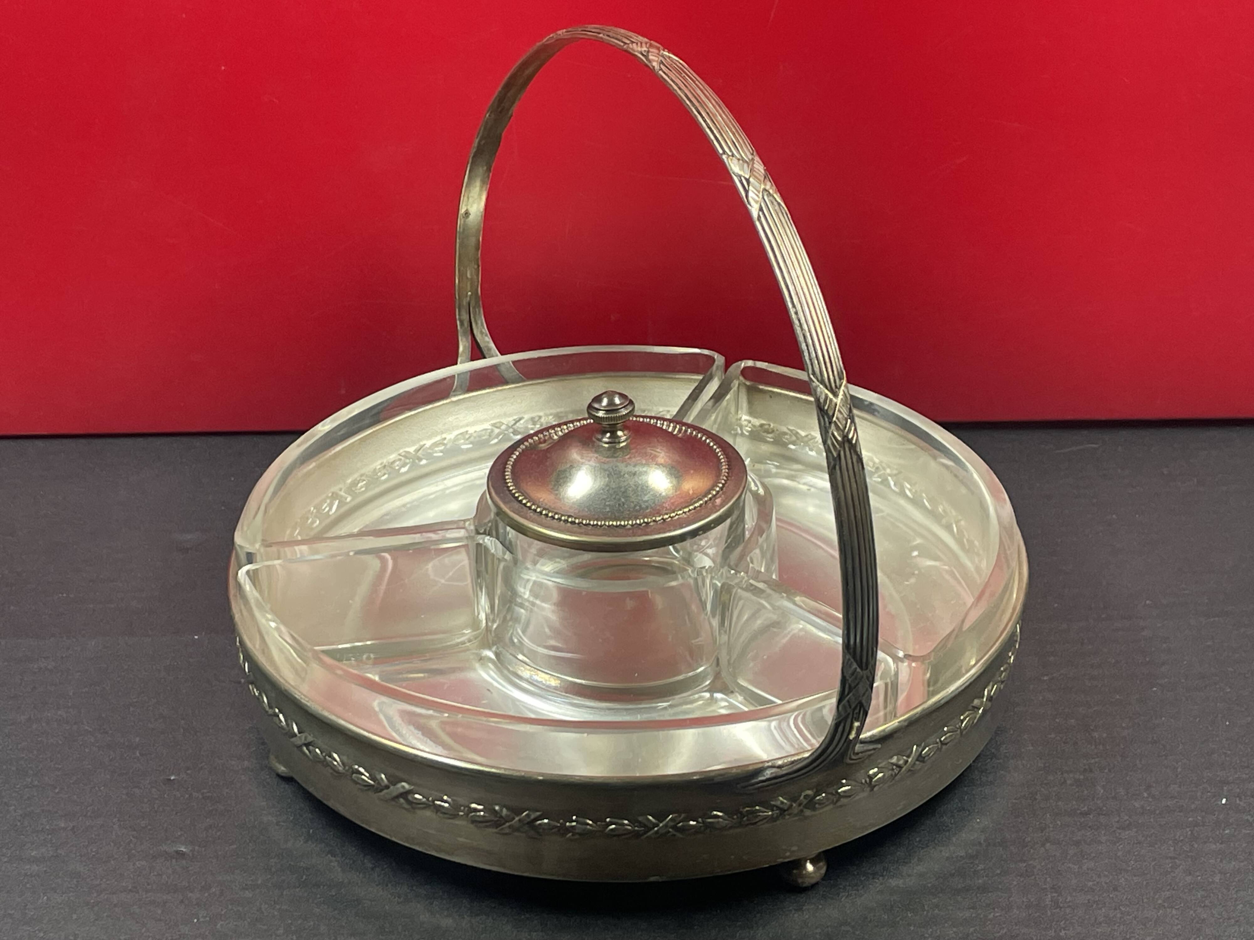 Hors d'oeuvre server, sweets, aperitif in Art Deco silver metal