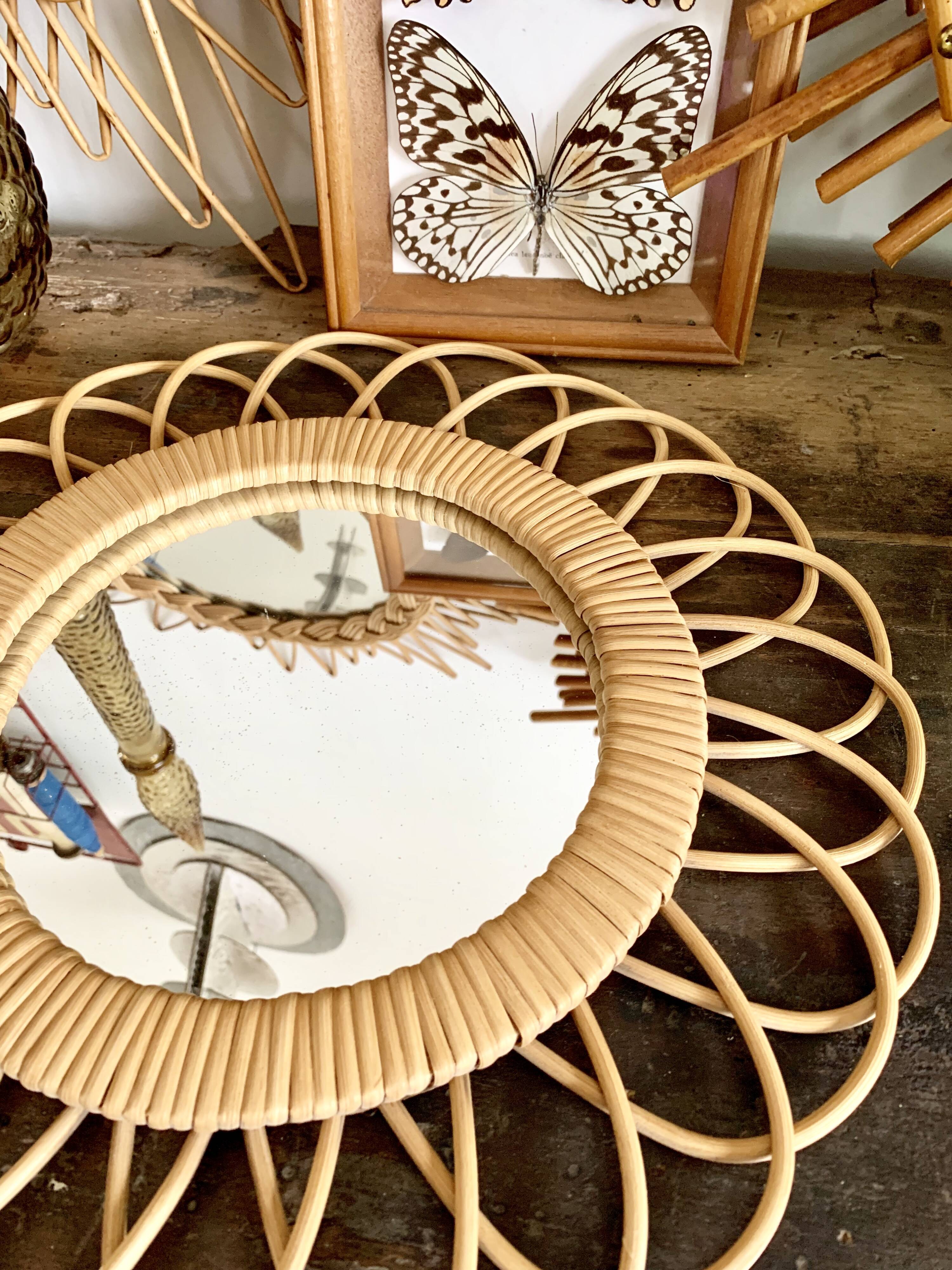 Mirror rattan vintage 36x36cm
