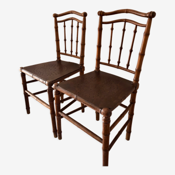Chaises vintage en bois et bambou
