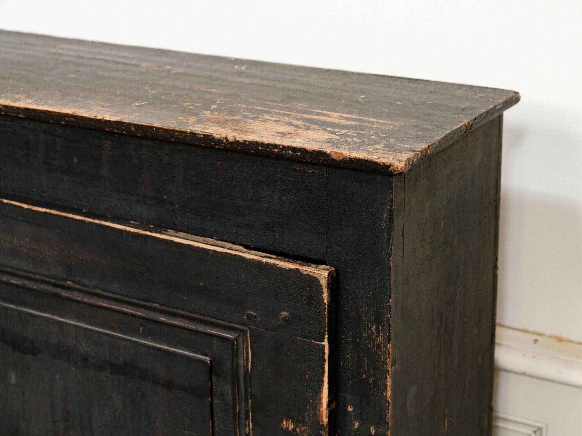 Antique primitive black wood furniture, beautiful original patina from the late 19th century.