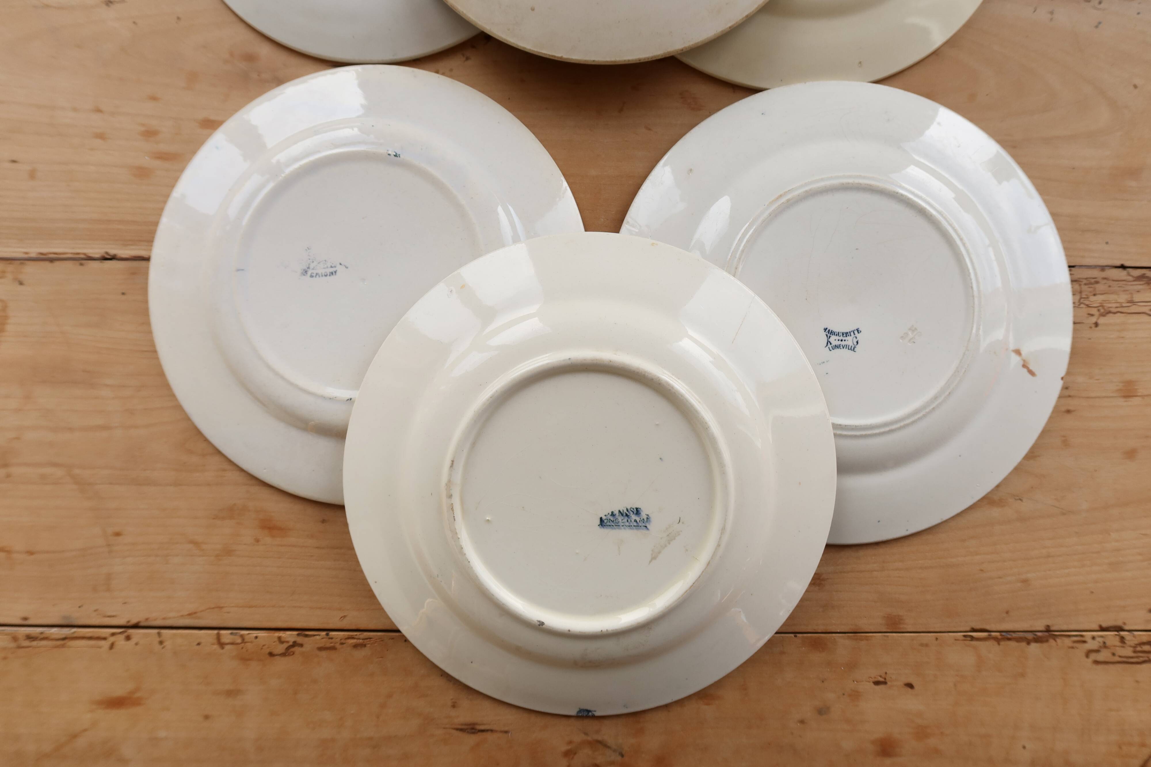 Mismatched vintage flat plates in ironstone - Blue decor