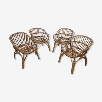 4 fauteuils corbeille en rotin