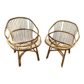 Pair of vintage rattan armchairs