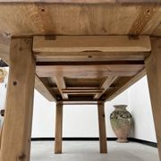 Large farm table from the 60s, in solid oak, with extensions