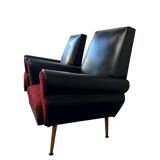 Set of 2 vintage black and red armchairs / armchairs / individual armchairs