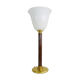 Mazda lamp in gilded metal, foot imitation wood and white opaline. Year 60