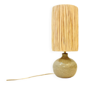 Signed ball lamp in vintage beige stoneware 1970 raffia rope lampshade 70s bohemian chic