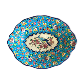 Earthenware dish decorated with polychrome enamels from Longwy