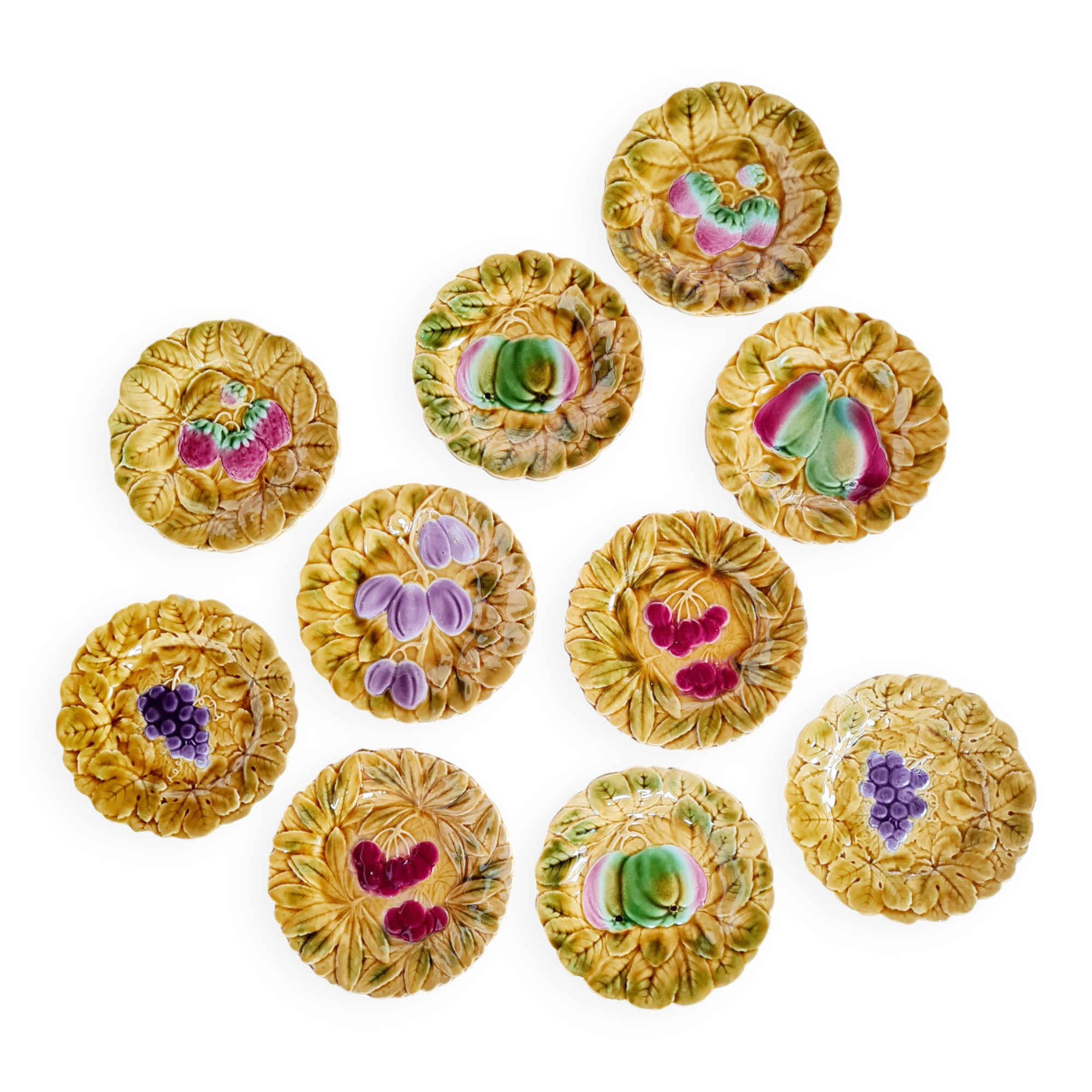 Set of 10 earthenware dessert plates