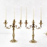 Pair of antique 6-arm bronze candelabras, 19th century