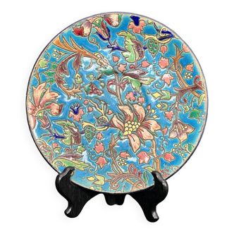 Longwy, petite assiette émaux décor floral xixème