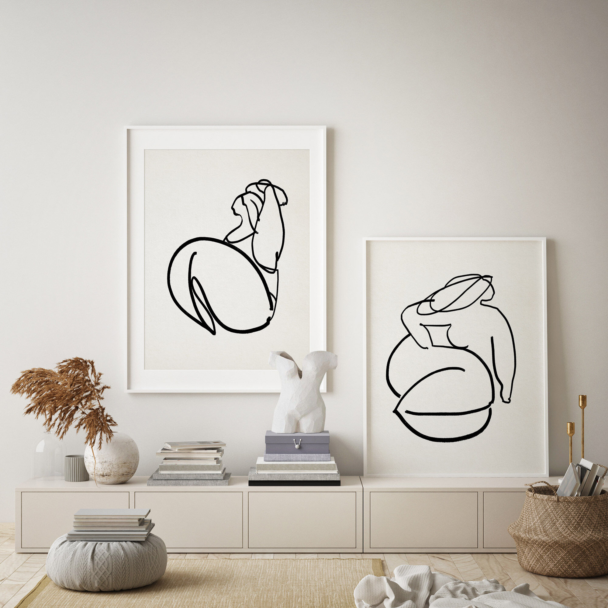 Pair of prints, female drawing wall art set of two, 50x70cm