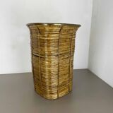 Aubock style rattan and brass bauhaus waste bin France 1960s