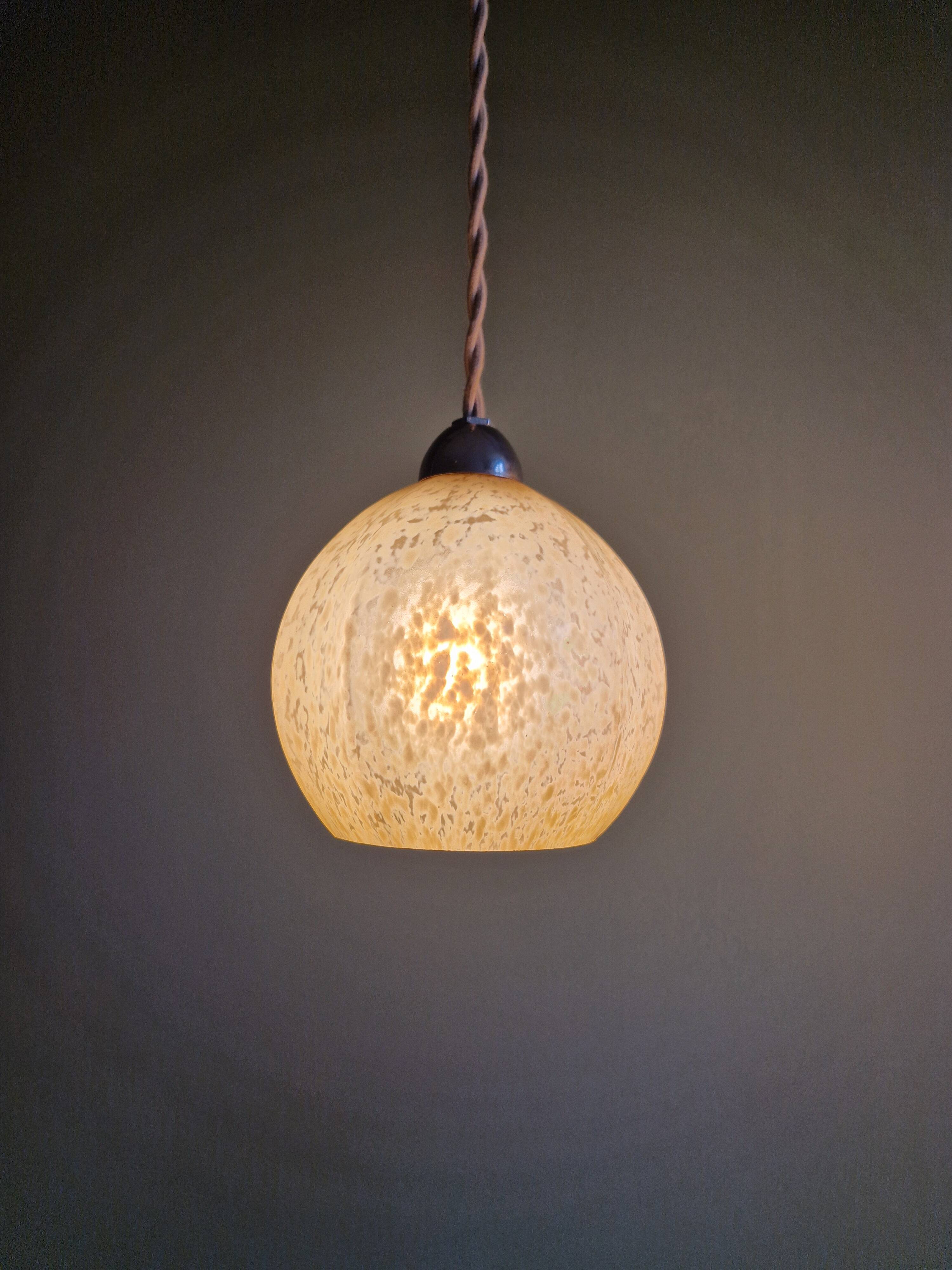 Art Deco pendant/lamp in pink speckled glass (2 available)