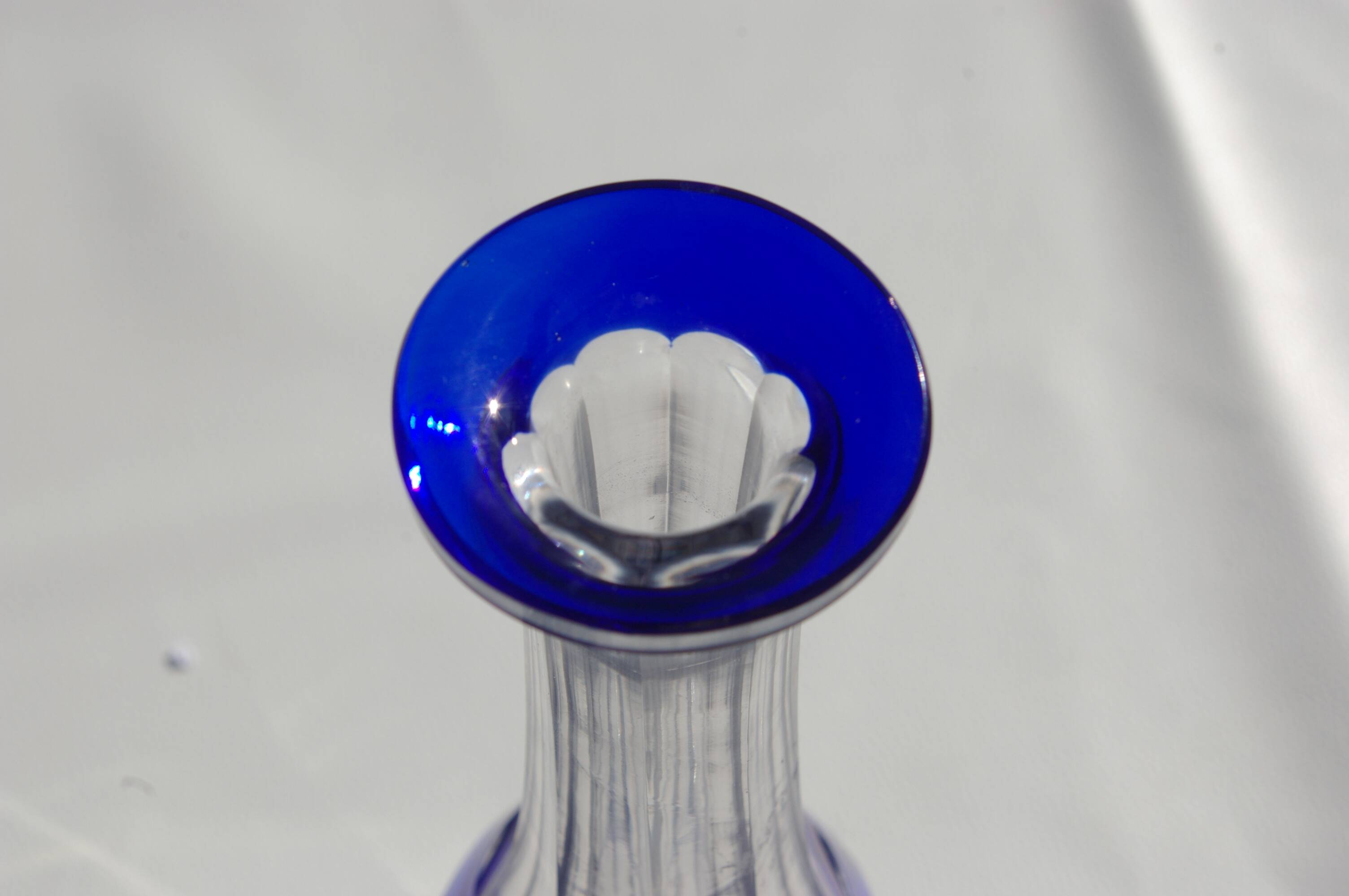 St. Louis BristoL pattern cut crystal liqueur set with blue overlay