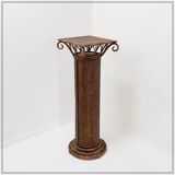 Vintage wicker and bamboo pedestal column