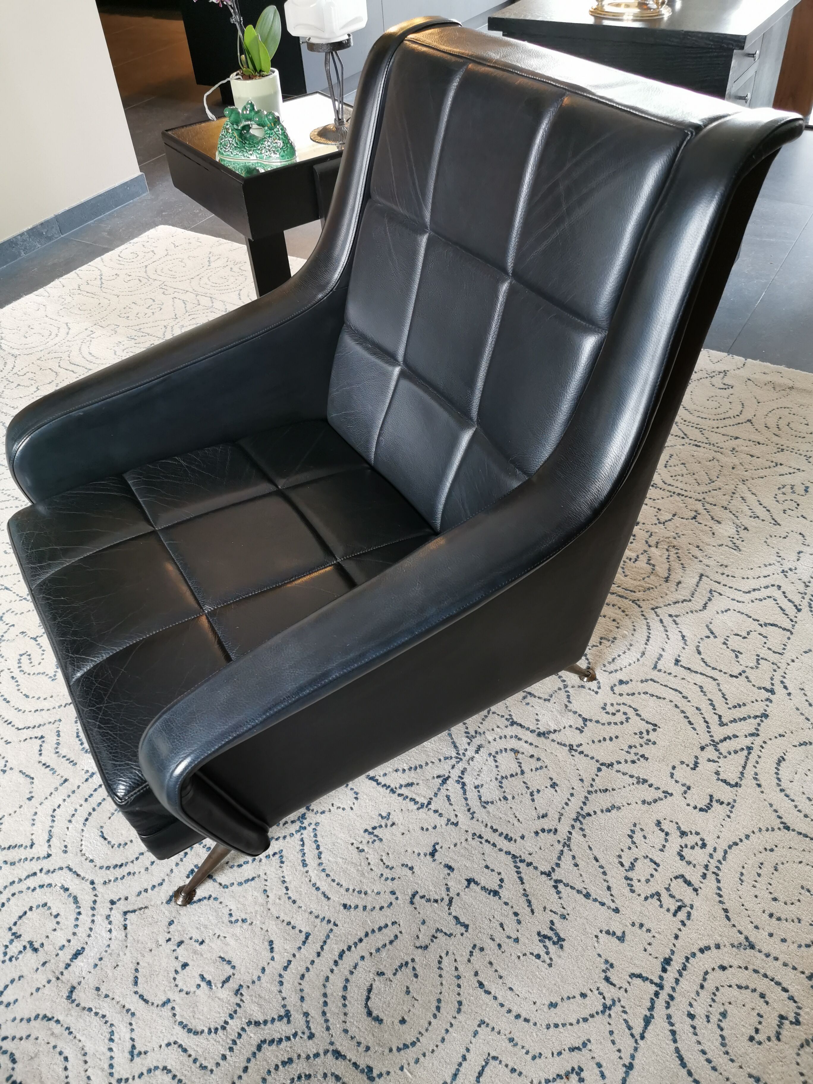 Vintage 1970s black leather armchair