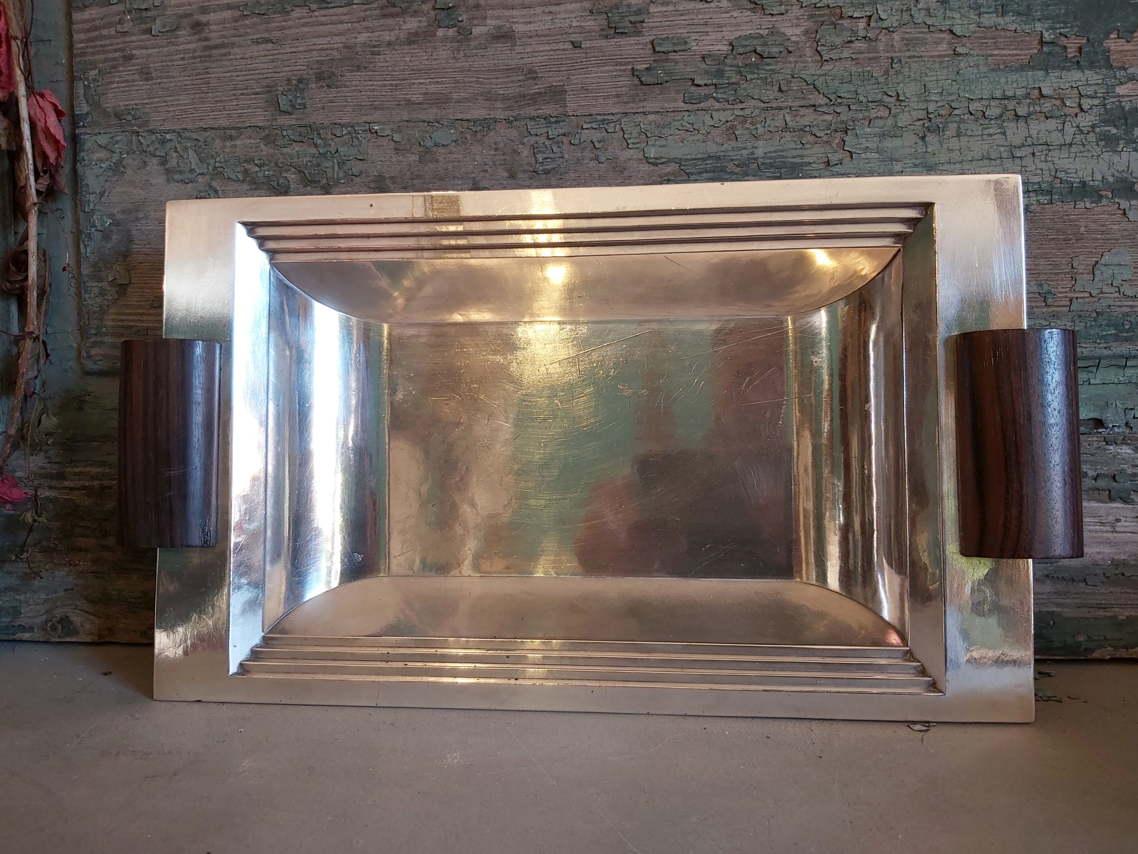 ARGIT French tray, Art Deco, silver plated and made of rosewood, from the 1930s