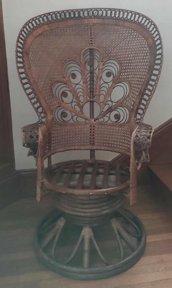 Fauteuil paon Emmanuelle rotin vintage