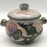 Vintage candy jar in enameled ceramic from Vallauris with thistle decoration