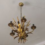 Gold plated tole wheatsheaf chandelier by Hans Kögl, 1960s