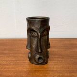 Abstract vase with a brutalist bronze face from the mid-century.