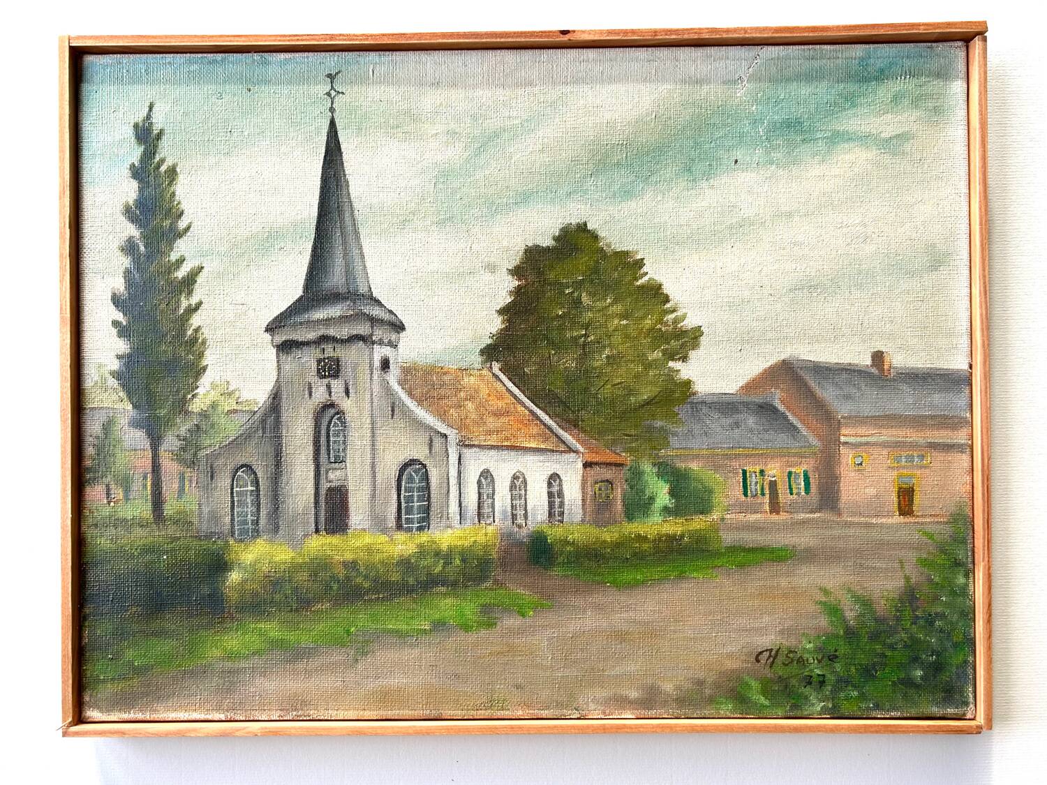 Oil on canvas Church, Belgian School, H. Sauvé, 1977.