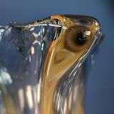 Large Twisted Crystal Vase with Three Points 20th Century Round Base Height 24cm