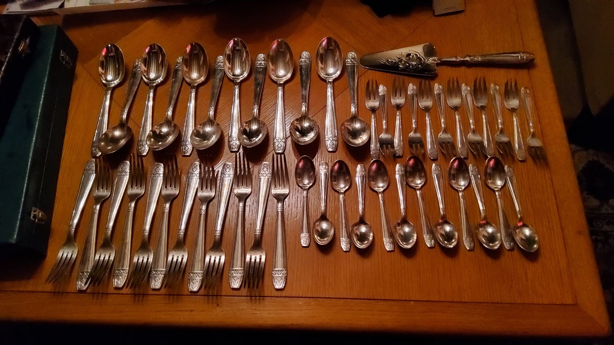 Silver metal cutlery set art deco goldsmith ATO 49 pieces