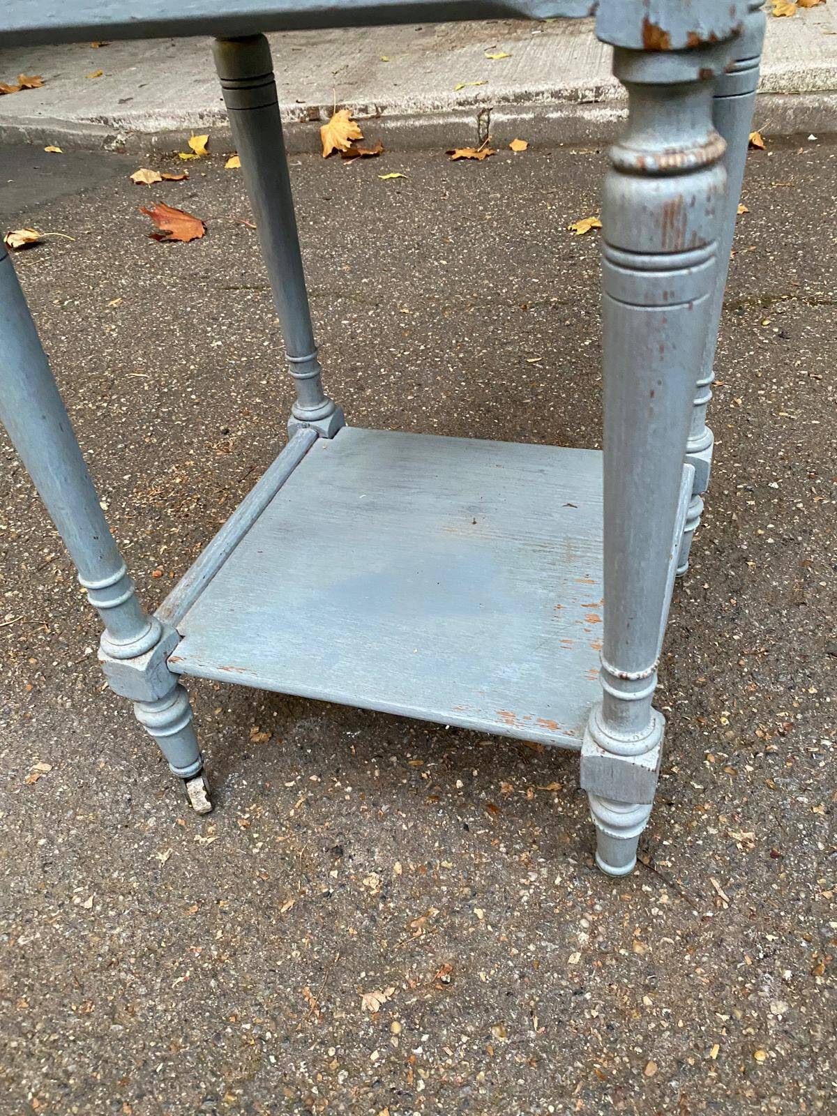 Henri II bedside table in solid grey wood and marble