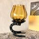 Candle holder photophore metal horseshoe and vintage amber glass
