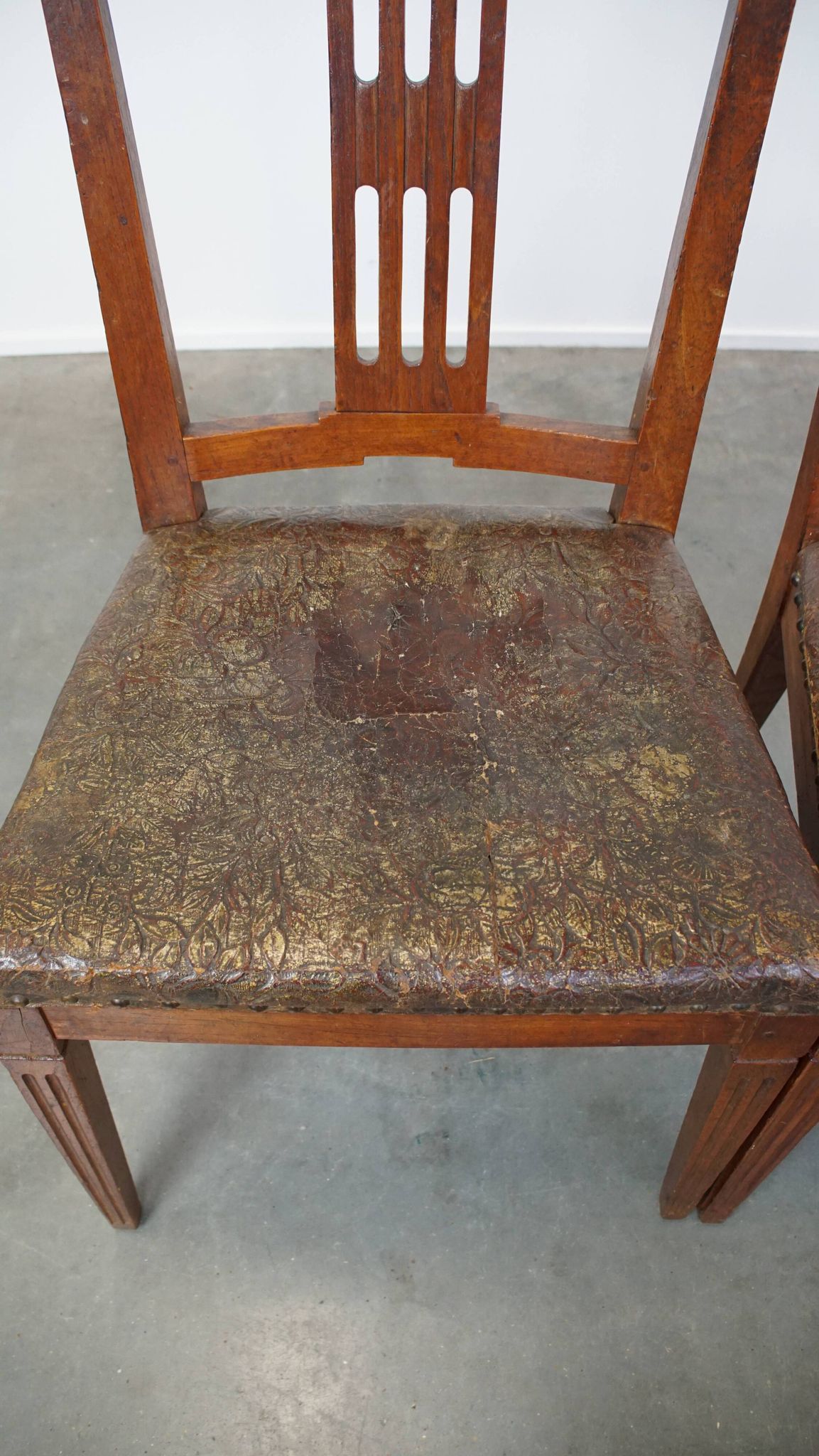 Set of 6 Original Antique Dutch Leather Dining Chairs