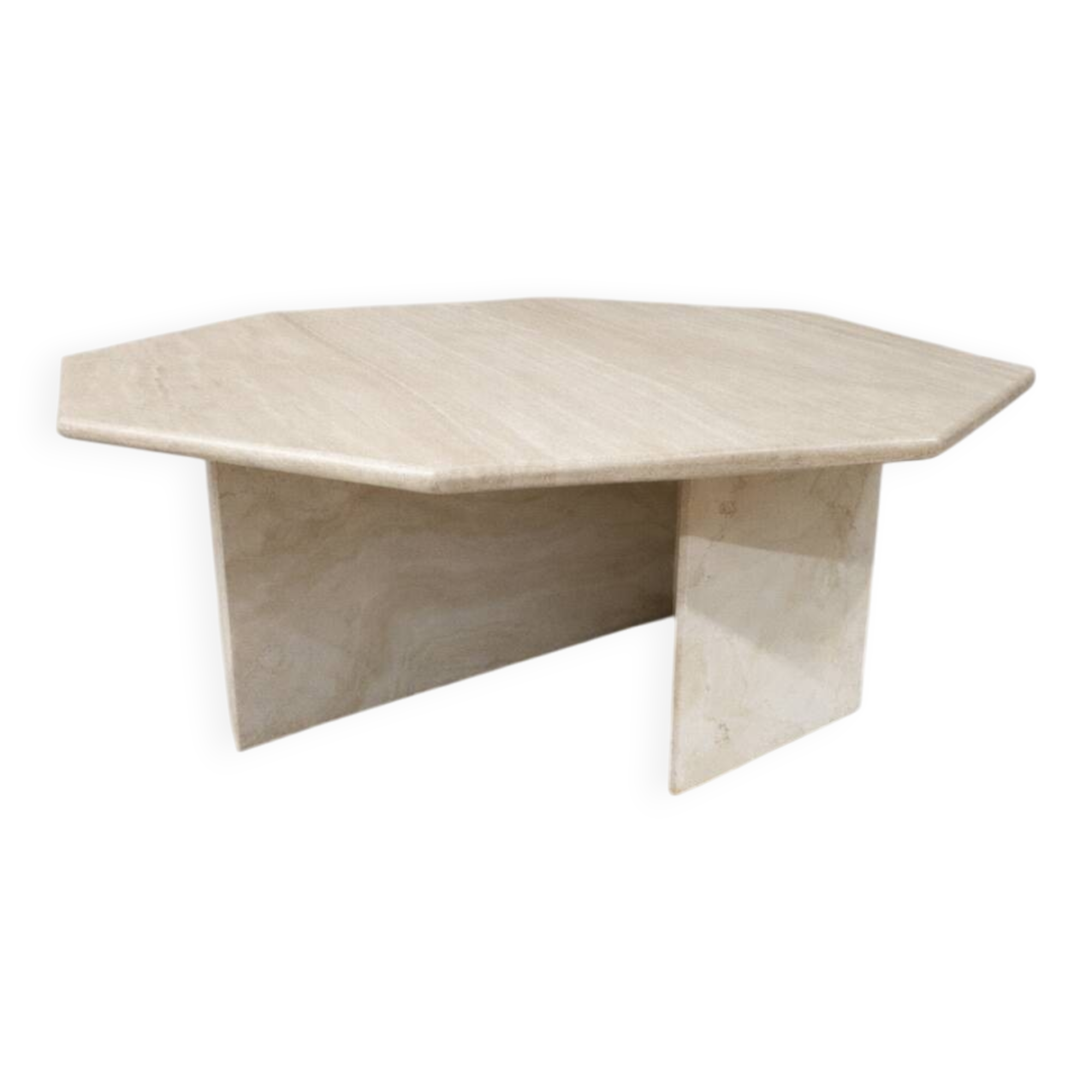 Octagonal coffee table in travertine