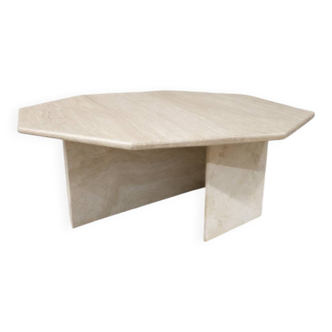 Octagonal coffee table in travertine