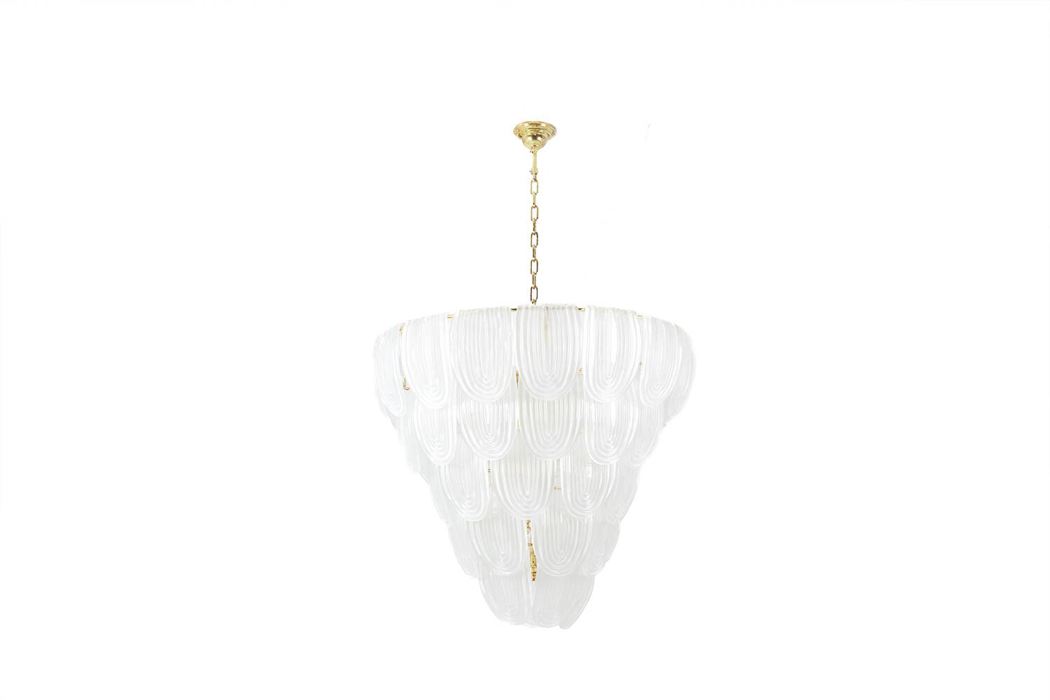 Translucent white Murano glass chandelier. Italy, contemporary work.
