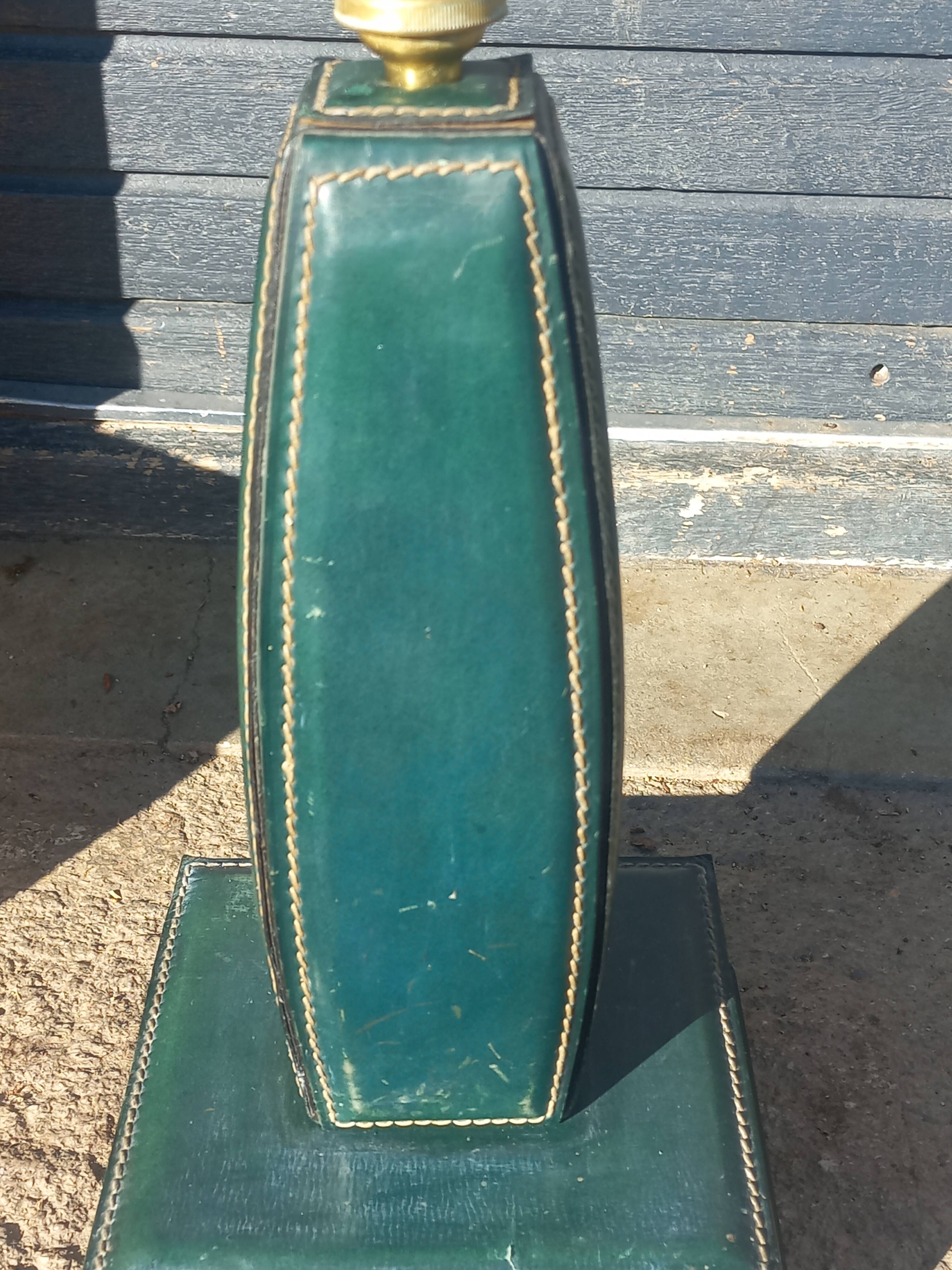 Vintage leather desk lamp with saddle stitching from the 1960s.