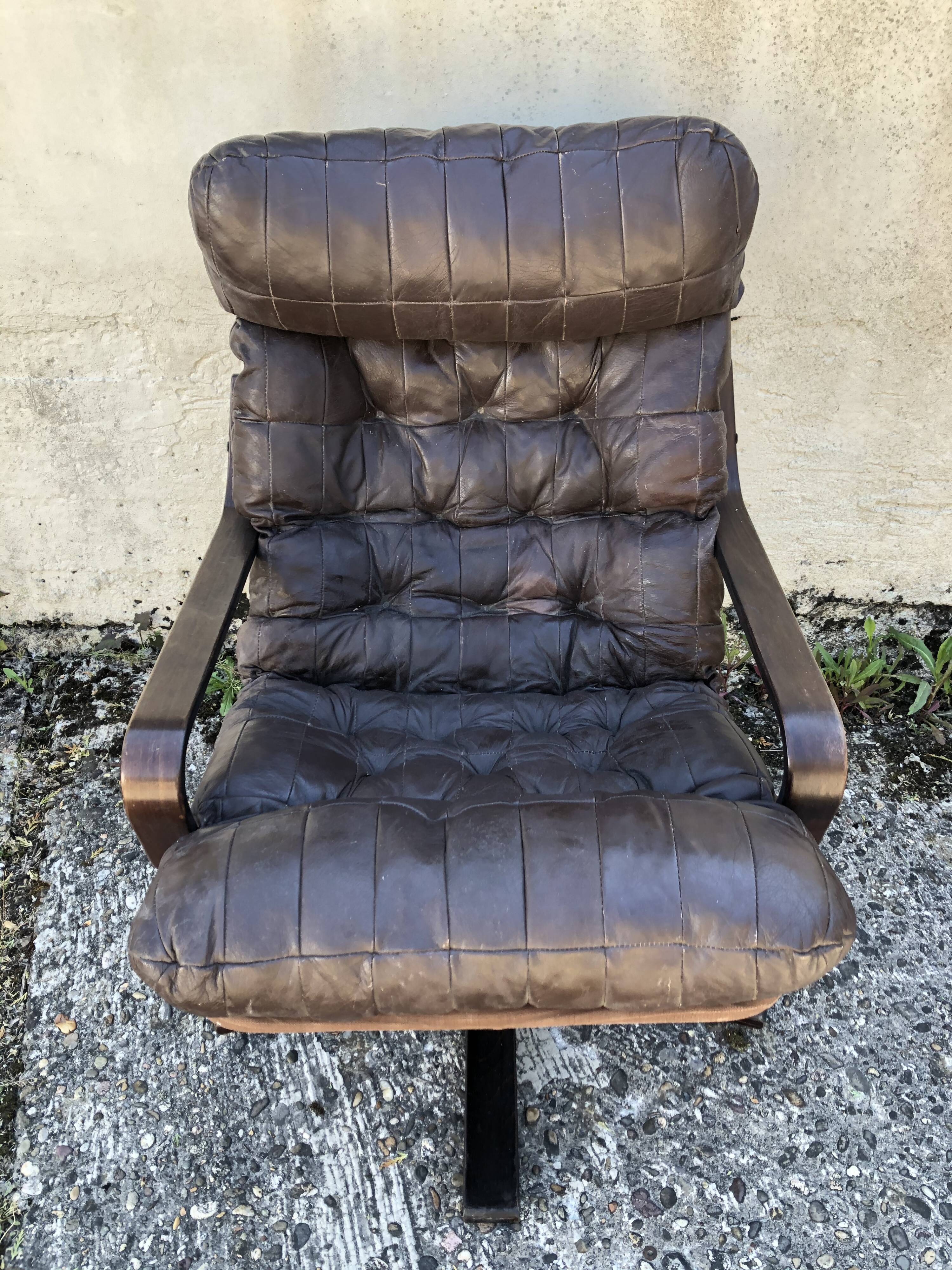 Vintage leather lounge armchair 60s