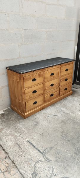 Furniture with drawers waxed pine above black top three tablets furniture of trade