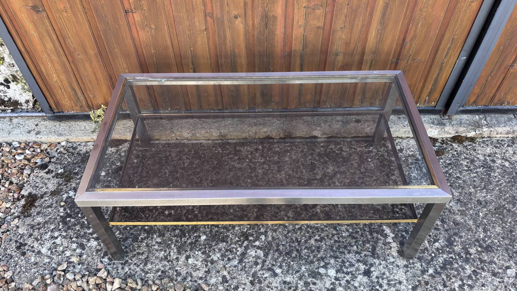 Vintage coffee table glass & chrome metal – Romeo Rega style from the 1970s