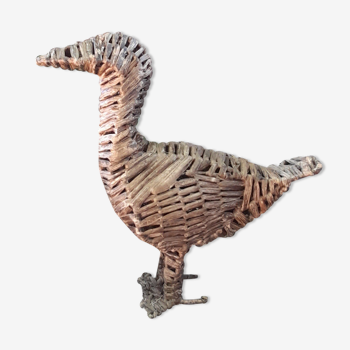 Figurine canard en fibre naturelle, vintage