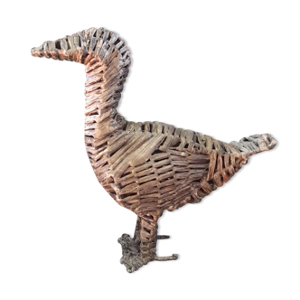 Duck figurine in natural fiber, vintage