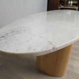 Oval table in Carrara marble and wood