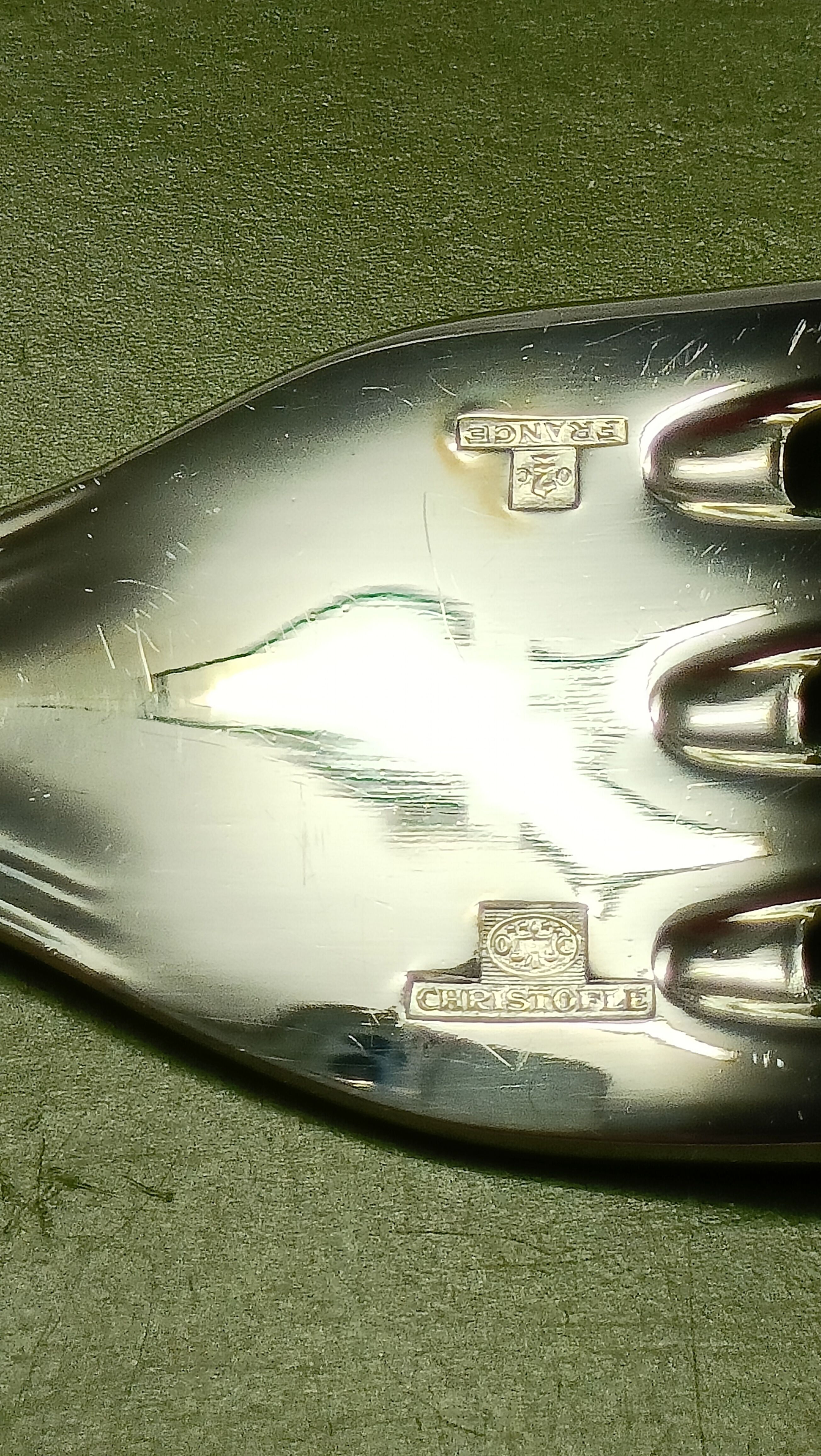 12 silver metal table forks from Christofle model "Spatours"