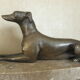 Art deco table lamp in marble and bronze dog figurine