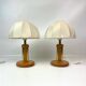 Pair Danish Modern Mid Century Pine Wood Cocoon Bedside Lamps