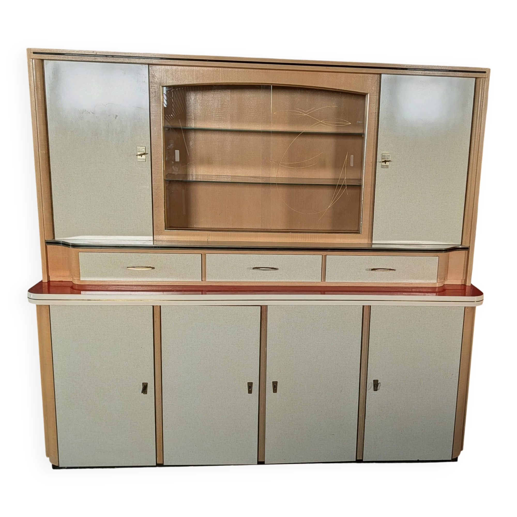Modernist buffet in almond green & vermilion red 50