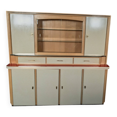 Buffet moderniste formica vert amande & rouge vermillon 50